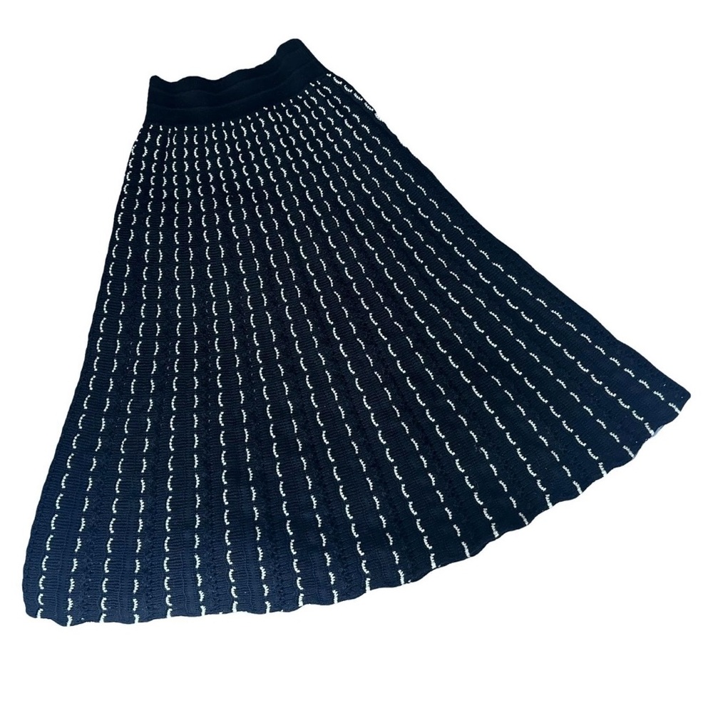 Molli black cotton knit skirt with white stripes elastic waist skirt small